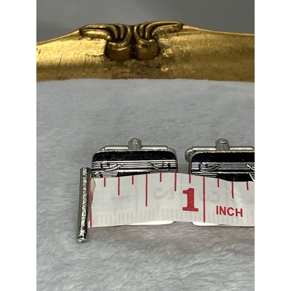 Vtg Silver‎ Tone Cufflinks Ornate Monogram Engrave Ready Old Money Estate MCM